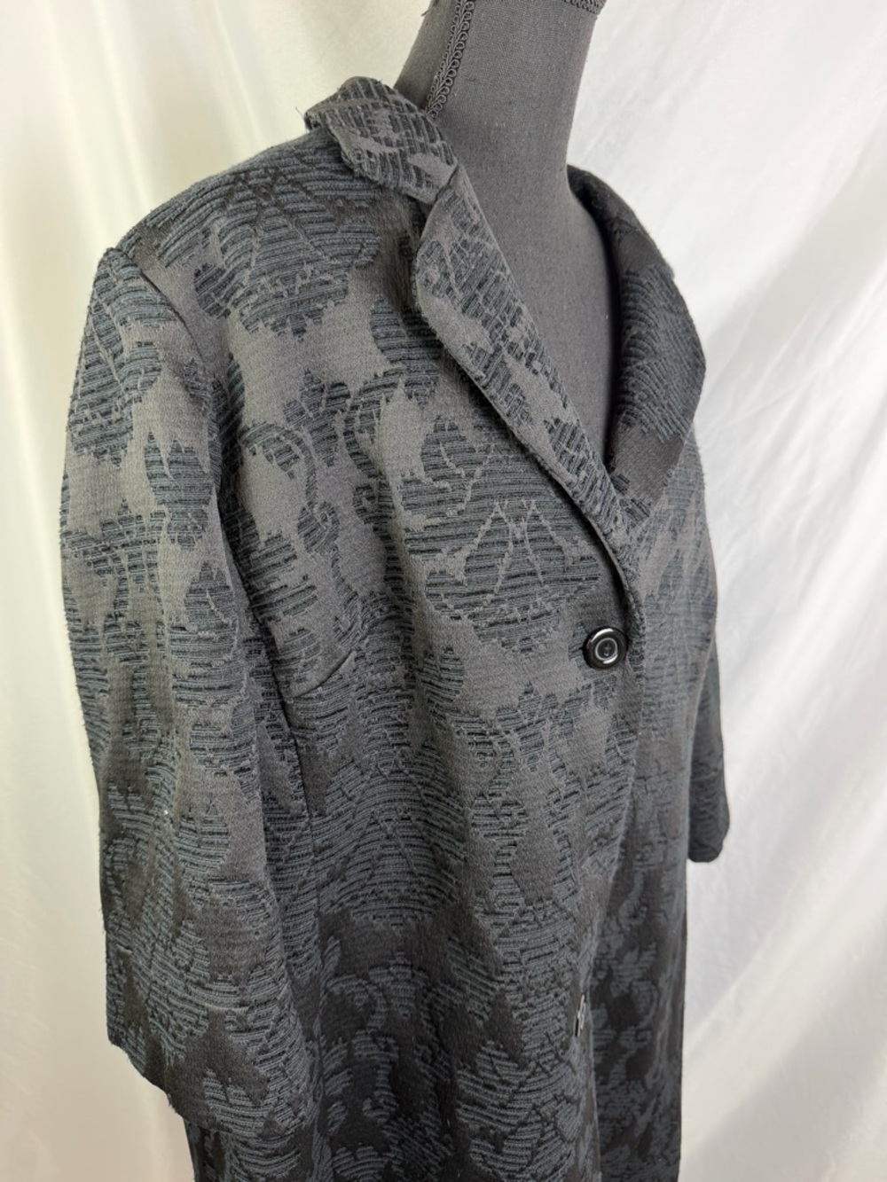 Nine West Black Navy Jacquard Trench Coat 22W A-Line Floral - Picture 4 of 10